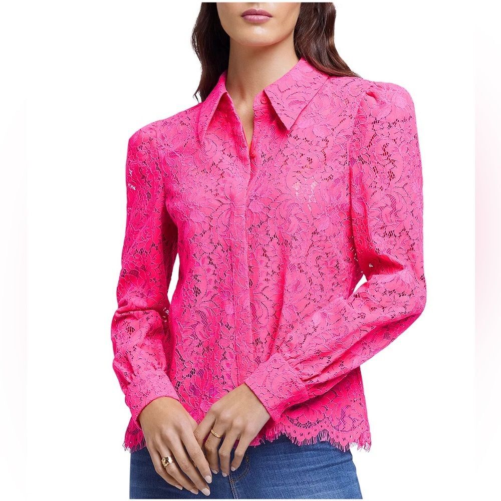L’Agence Jenica Lace Blouse, Pink, NWT, Size XS - Picture 12 of 14
